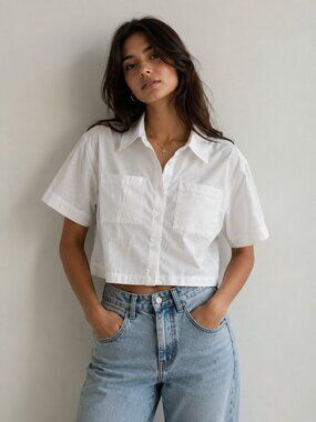 Generation Love Sateen White Boxy Button Front Shirt Size Large oversized NWT